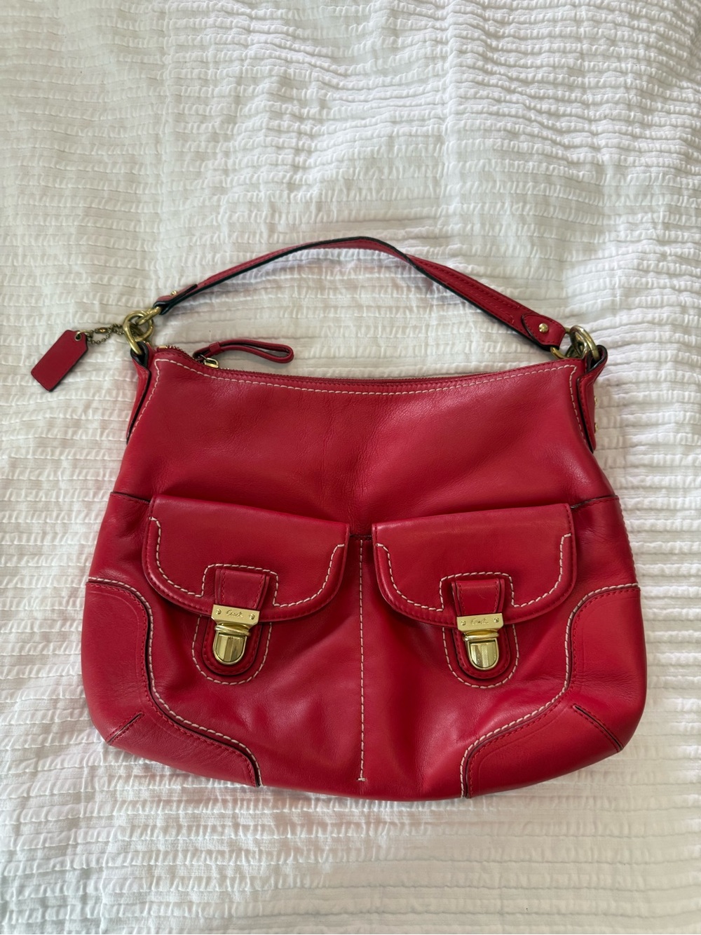 Coach VTG Red Leather Shoulder Bag GUC C000